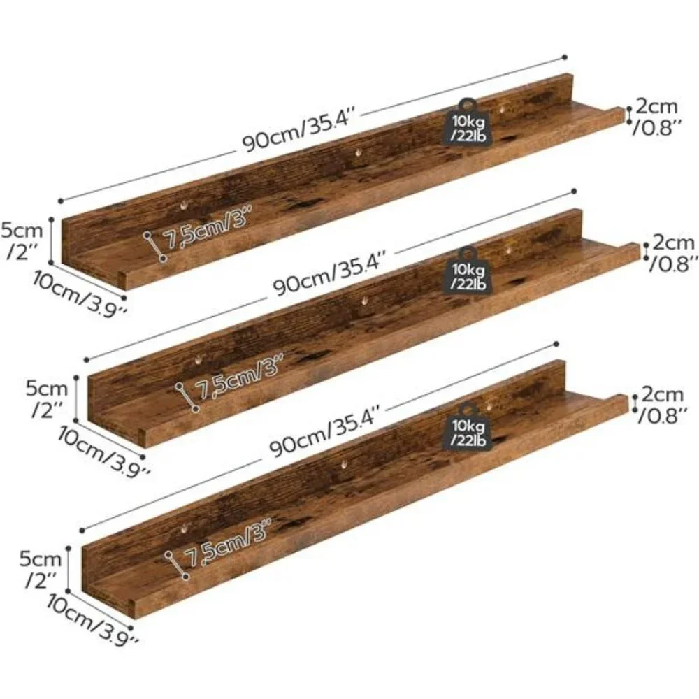 Floating Shelves, Wall Shelf Set of 3,35.4 Inches Hanging Shelf with Raised Edge